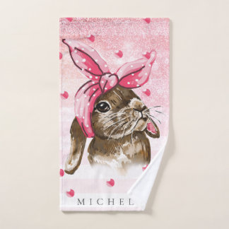 Gepersonaliseerde Hand geschilderde Bunny glitter Handdoek