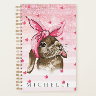 Gepersonaliseerde Hand geschilderde Bunny glitter Planner