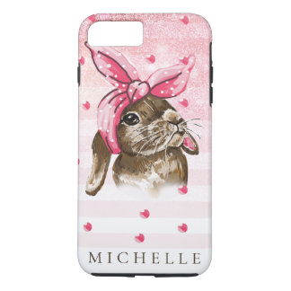 Gepersonaliseerde Hand geschilderde Bunny met roze iPhone 8/7 Plus Hoesje