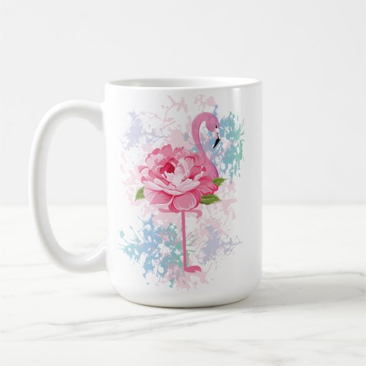Gepersonaliseerde Hand geschilderde roze flamingo Koffiemok (Links)