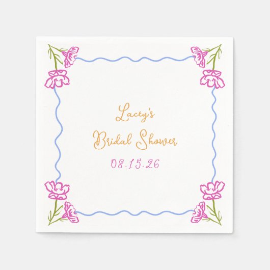 Gepersonaliseerde Hand getrokken Chic Floral Vrijg Servet (Voorkant)