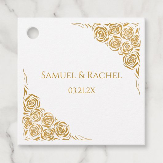 Gepersonaliseerde Hand getrokken Golden Rozen brui Bedankjes Labels (Voorkant)