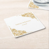 Gepersonaliseerde Hand getrokken Golden Rozen brui Kartonnen Onderzetters (Schuin)