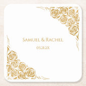 Gepersonaliseerde Hand getrokken Golden Rozen brui Kartonnen Onderzetters (Voorkant)