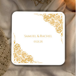 Gepersonaliseerde Hand getrokken Golden Rozen brui Kartonnen Onderzetters