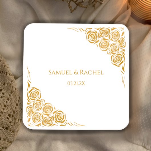 Gepersonaliseerde Hand getrokken Golden Rozen brui Kartonnen Onderzetters