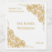 Gepersonaliseerde Hand getrokken Golden Rozen brui Wijn Etiket (Enkel label)