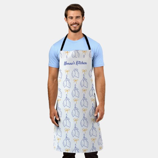 Gepersonaliseerde Hand getrokken Italiaanse Blauwe Schort (Gedragen)