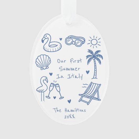 Gepersonaliseerde Hand getrokken Stijl Zomervakant Ornament (voorkant)