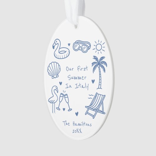 Gepersonaliseerde Hand getrokken Stijl Zomervakant Ornament (voorkant)