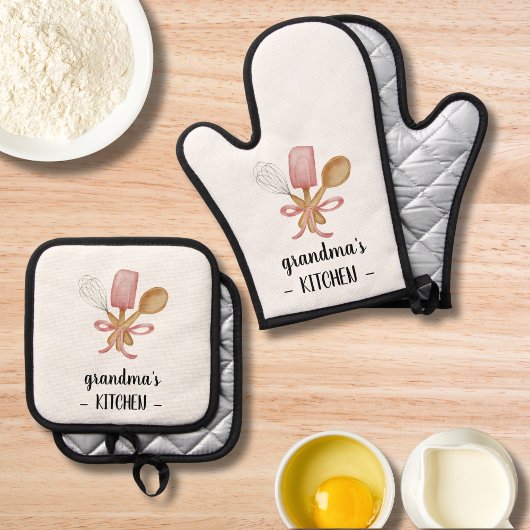 Gepersonaliseerde Hand getrokken Whisk Lepel Moder Ovenwant & Pannenlap Set
