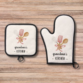Gepersonaliseerde Hand getrokken Whisk Lepel Moder Ovenwant & Pannenlap Set