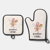 Gepersonaliseerde Hand getrokken Whisk Lepel Moder Ovenwant & Pannenlap Set (Voorkant)