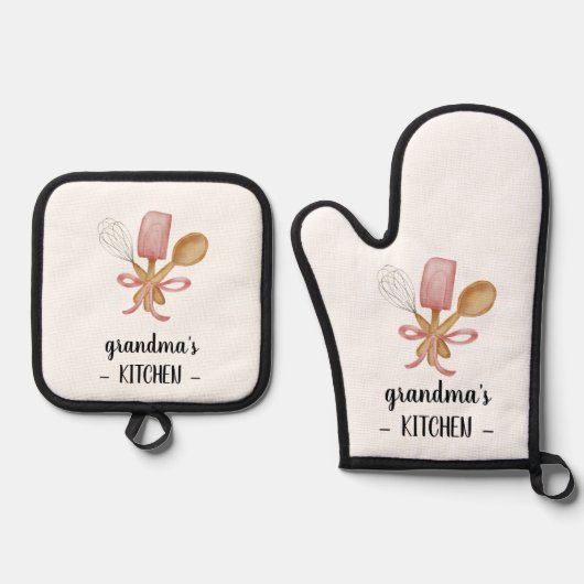 Gepersonaliseerde Hand getrokken Whisk Lepel Moder Ovenwant & Pannenlap Set (Voorkant)