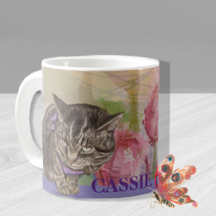 Gepersonaliseerde Hand-Painted Cat Art Mok met tul