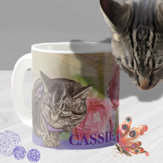 Gepersonaliseerde Hand-Painted Cat Art Mok met tul