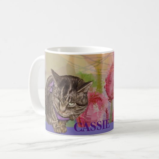 Gepersonaliseerde Hand-Painted Cat Art Mok met tul (Voorkant links)