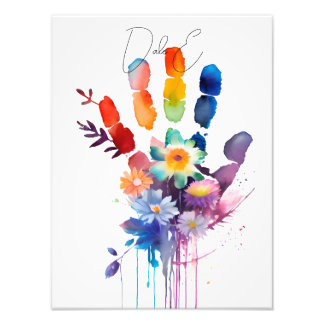 Gepersonaliseerde Hand Print Kleurrijk met Bloemen Foto Afdruk