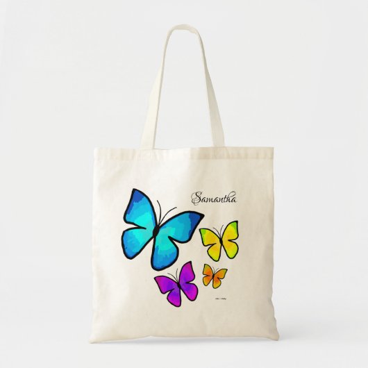 Gepersonaliseerde handbeschilderde kleurrijke vlin tote bag (Voorkant)