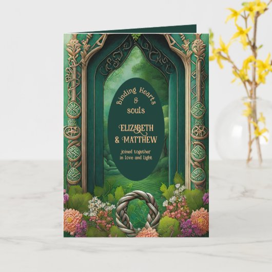 GEPERSONALISEERDE HANDFASTING IERSE KELTISCHE KNOP KAART (Gele Bloem)