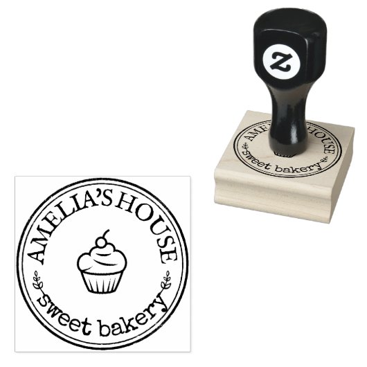 Gepersonaliseerde handgemaakte bakkerij Logo Cute Rubberstempel (Gestempeld)