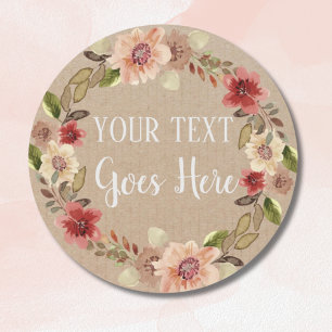 Gepersonaliseerde Handgemaakte  Bloemen Rustieke K Ronde Sticker