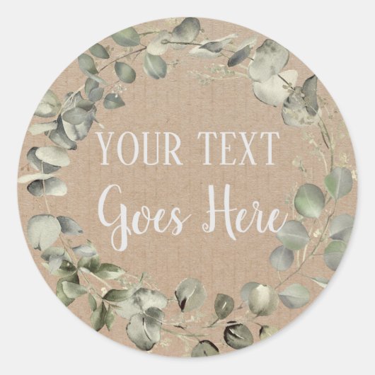 Gepersonaliseerde handgemaakte  Eucalyptus Rustic Ronde Sticker (Voorkant)