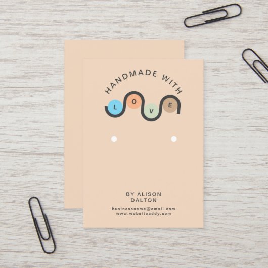 Gepersonaliseerde handgemaakte met liefde oorbelle visitekaartje (Voorkant / Achterkant in situ)