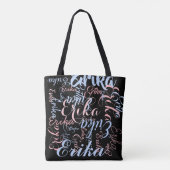 Gepersonaliseerde handgeschreven namen op zwart tote bag (Achterkant)