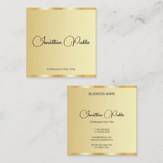 Gepersonaliseerde Handgeschreven Script Faux Gold Vierkante Visitekaartje (Voorkant / Achterkant)
