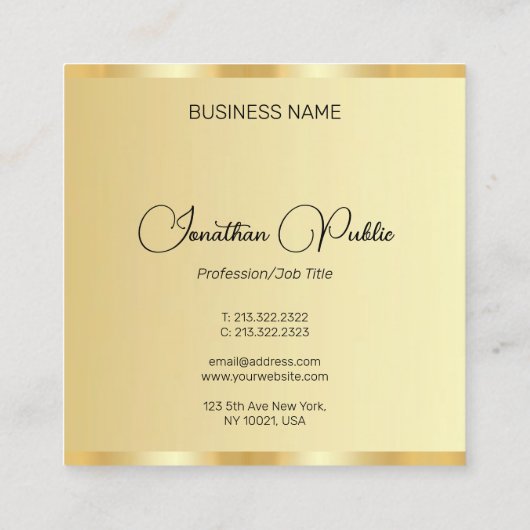 Gepersonaliseerde Handgeschreven Script Faux Gold Vierkante Visitekaartje (Achterkant)