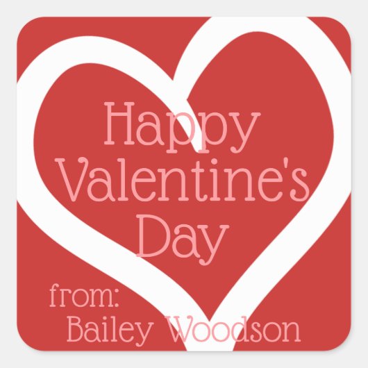 Gepersonaliseerde handgetekende hart Valentijn van Vierkante Sticker (Voorkant)