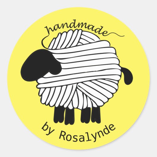 Gepersonaliseerde 'Handmade By' Garn Sheep Sticker (Voorkant)