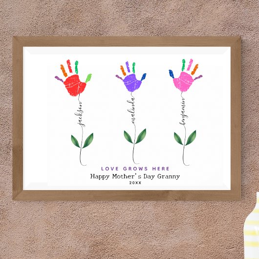 Gepersonaliseerde Handprint bloem Art 3 bloemnamen Poster