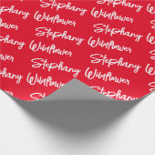 Gepersonaliseerde handtekening Modern Script Rood Cadeaupapier (Hoek)