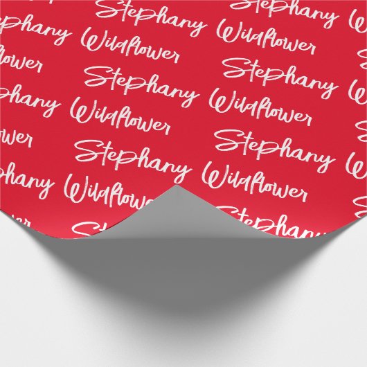 Gepersonaliseerde handtekening Modern Script Rood Cadeaupapier (Hoek)