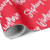 Gepersonaliseerde handtekening Modern Script Rood Cadeaupapier (Rol Hoek)