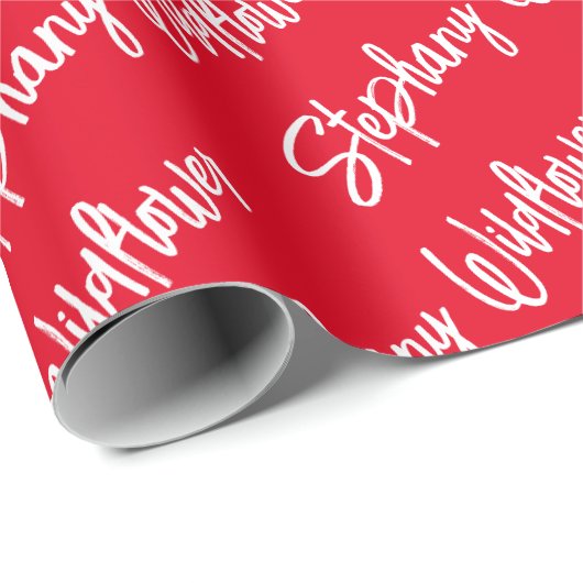 Gepersonaliseerde handtekening Modern Script Rood Cadeaupapier (Rol Hoek)