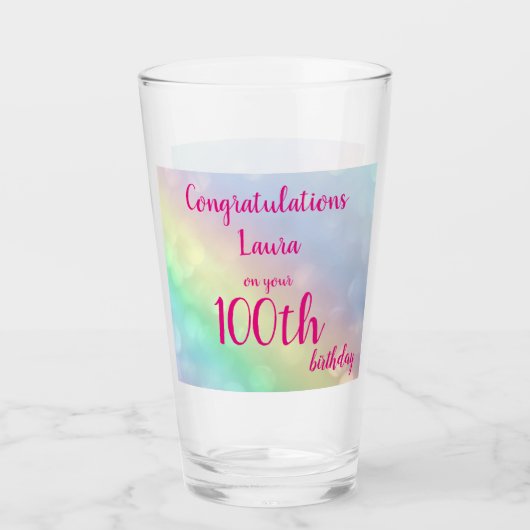  gepersonaliseerde Happy 100th Birthday Glas (Voorkant)