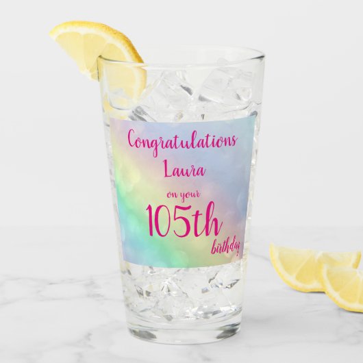  gepersonaliseerde Happy 105th Birthday Glas (Voorkant ijs)