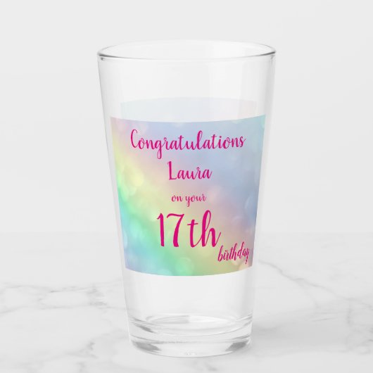  gepersonaliseerde Happy 17th Birthday Glas (Voorkant)