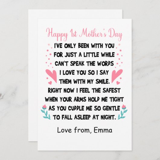 Gepersonaliseerde Happy 1st Moederdag, Aangepaste  Feestdagenkaart (Voorkant / Achterkant)