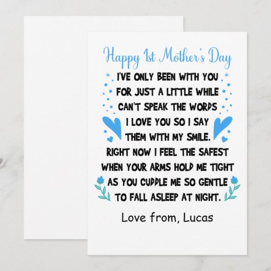 Gepersonaliseerde Happy 1st Moederdag, Aangepaste  Feestdagenkaart (Voorkant / Achterkant)