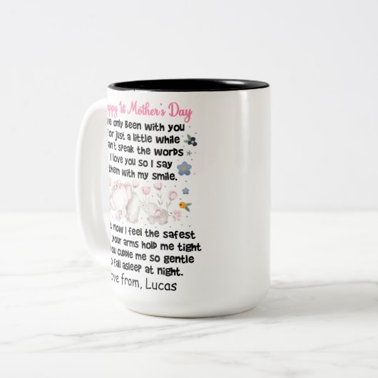 Gepersonaliseerde Happy 1st Moederdag, Aangepaste  Tweekleurige Koffiemok (Voorkant links)