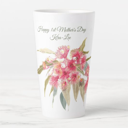 Gepersonaliseerde Happy 1st Moederdag Pink Floral Latte Mok (Voorkant)