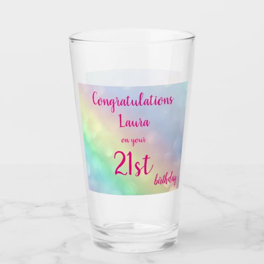  gepersonaliseerde Happy 21st Birthday Glas (Voorkant)