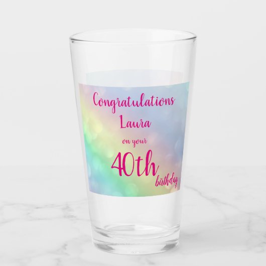 gepersonaliseerde Happy 40th Birthday Glas (Voorkant)
