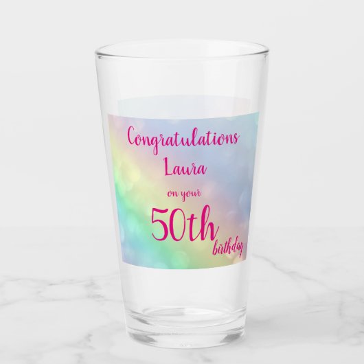  gepersonaliseerde Happy 50th Birthday Glas (Voorkant)