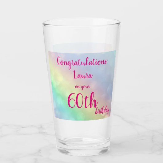  gepersonaliseerde Happy 60th Birthday Glas (Voorkant)