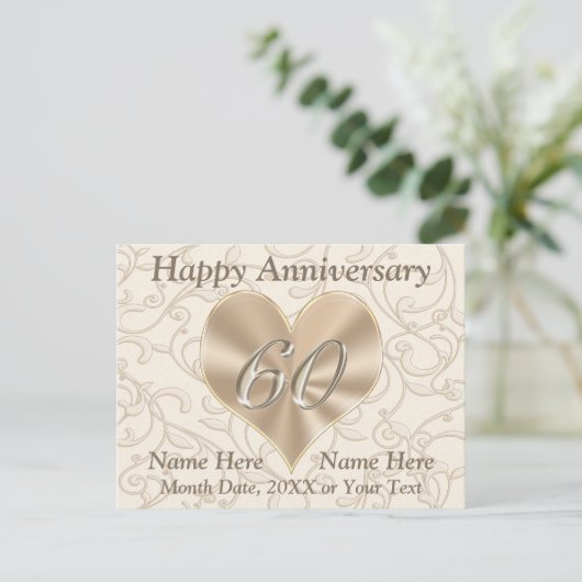 Gepersonaliseerde Happy 60th Jubileum Post Kaarten (Staand voorkant)